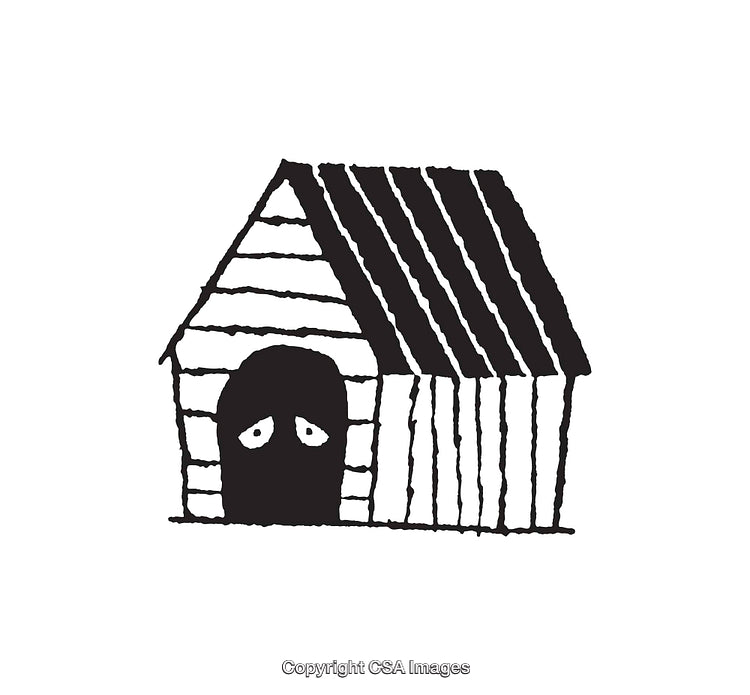 Whimsical Black and White Line Art of a Cozy Cabin