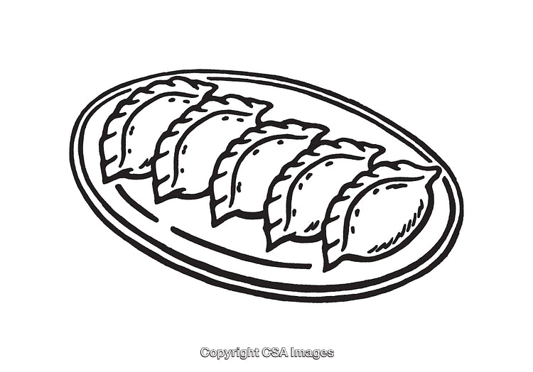 Black and White Line Art Illustration of Dumplings on a Plate
