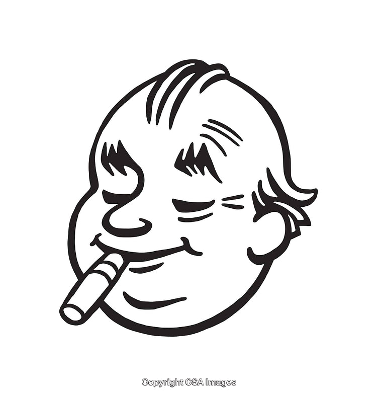 Black and White Line Art of a Relaxed Smiling Man Smoking