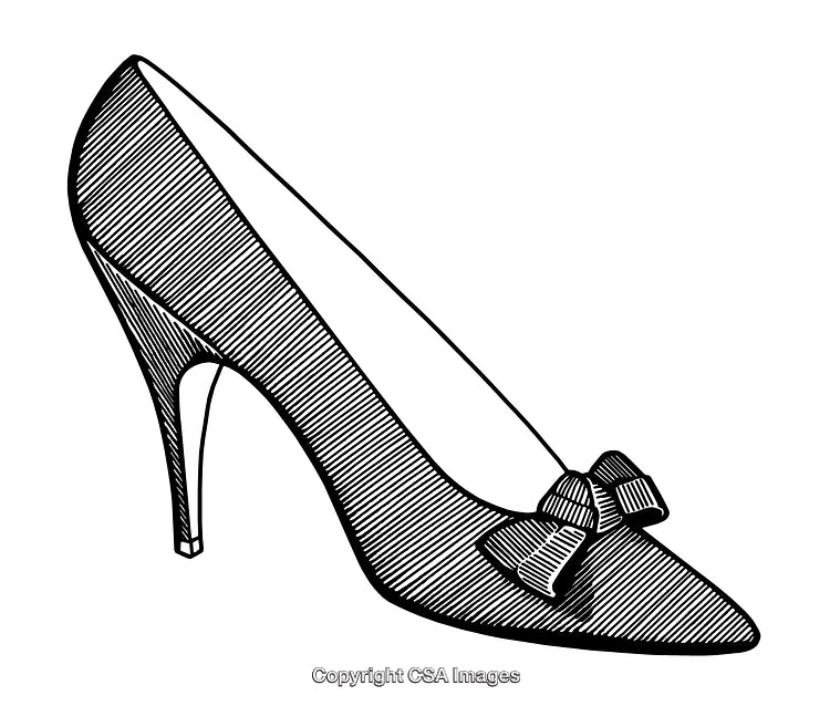 Elegant High Heel Illustration with Bow Detailing in Engraved Style