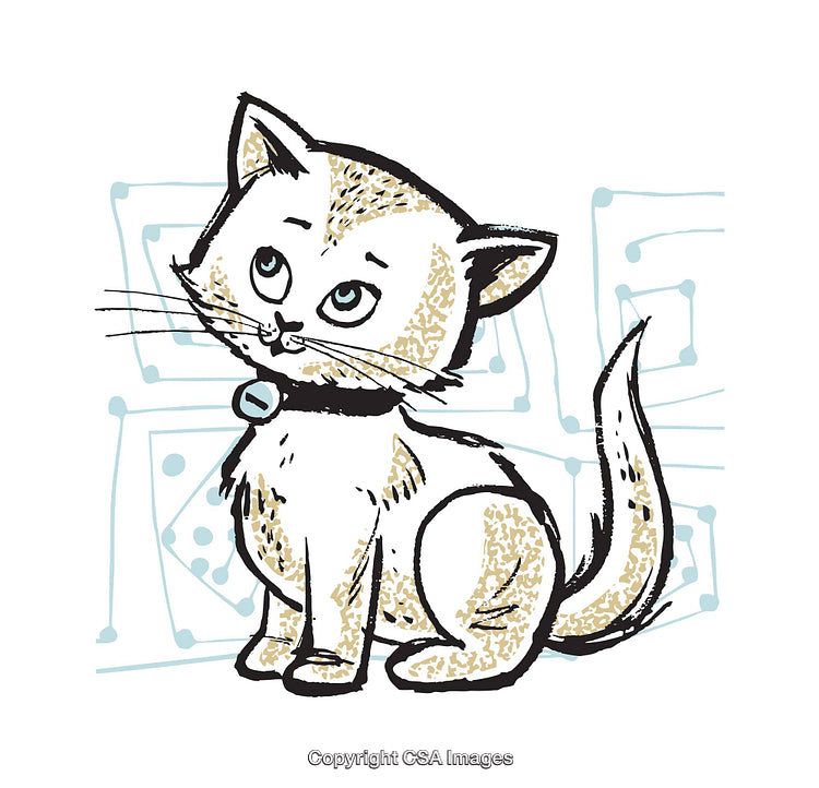 Adorable Illustrated Cat with Collar and Cheerful Expression