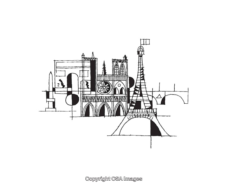 Black and White Line Art of Paris Iconic Landmarks