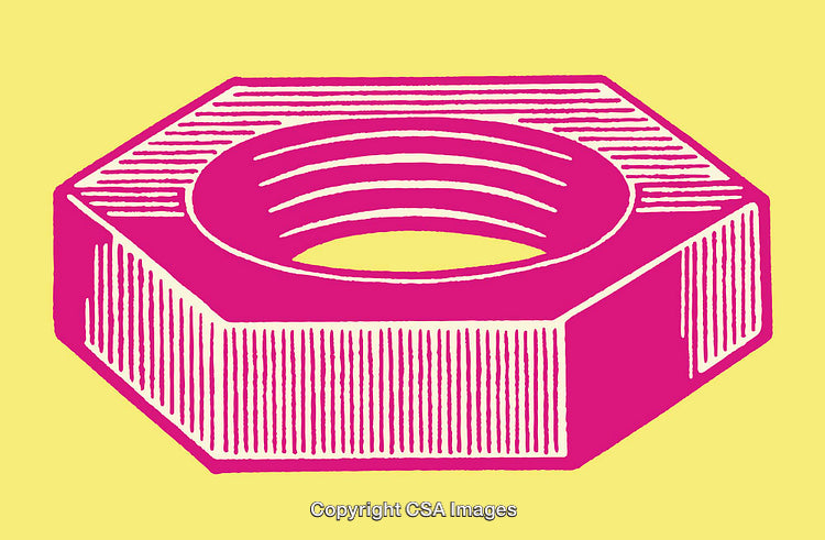 Pink Hex Nut Vector Illustration on a Yellow Background