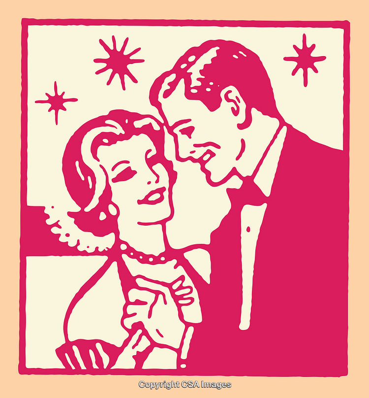Retro Art of a Couple Dancing with Joyful Expressions in Vintage Style