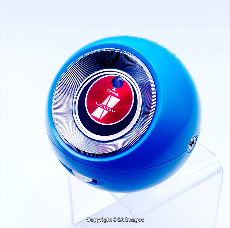 Stylish Blue Retro Toy Radio with a Circular Design on Display