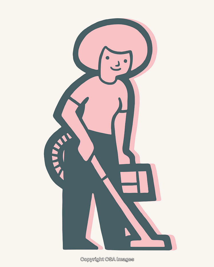 Retro Styled Illustration of a Woman Cleaning With a Vacuum Cleaner