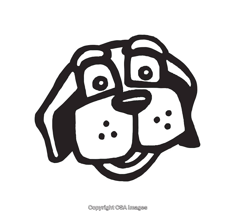 Black And White Line Art of a Happy Dog Face Illustration