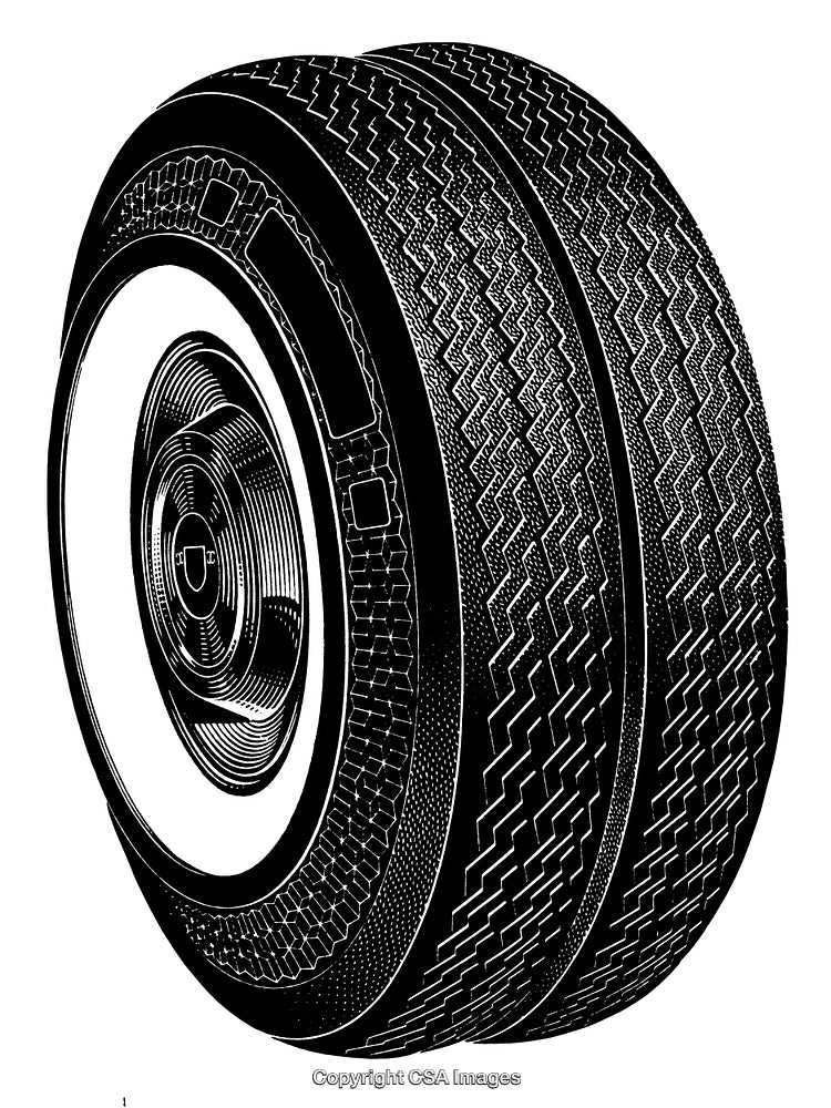 Detailed Black and White Engraving of a Vehicle Wheel with Intricate Patterns