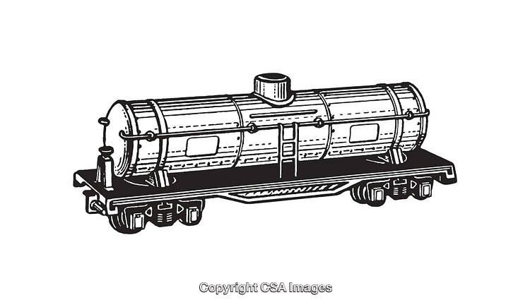 Black and White Line Art Illustration of a Train Tanker Car