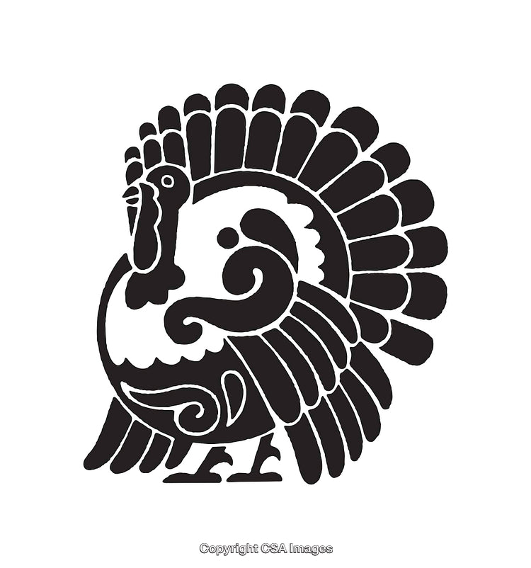 Stylized Black And White Illustration of a Detailed Turkey Bird