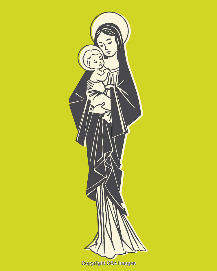 Illustration of Mother and Child with a Yellow Background