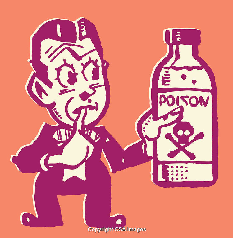 Vintage Cartoon of Character Holding Poison Bottle in Retro Style