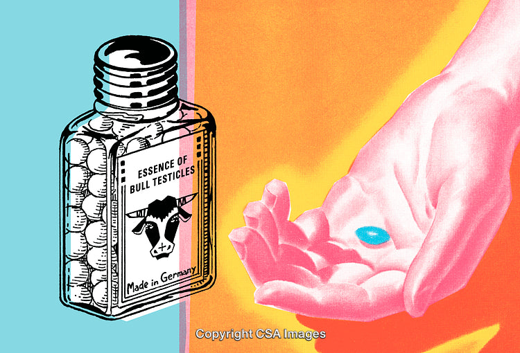Vibrant Illustration Featuring Unique Capsules and a Hand Holding a Blue Tablet