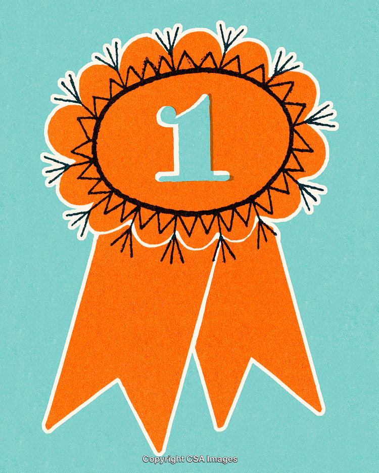 Illustrated Orange Ribbon with Number One on a Blue Background