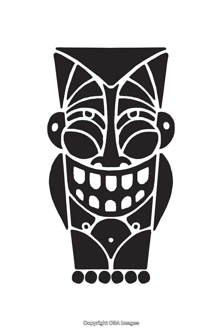 Stylized Black and White Tribal Mask Art Illustration
