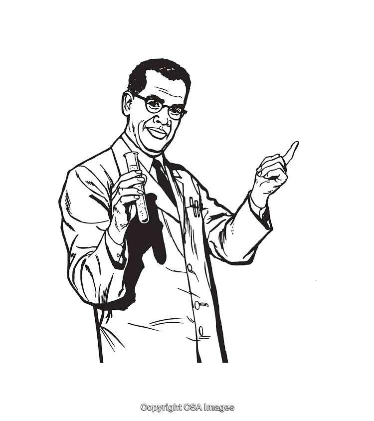 Scientist Holding Test Tube in Detailed Line Art Illustration