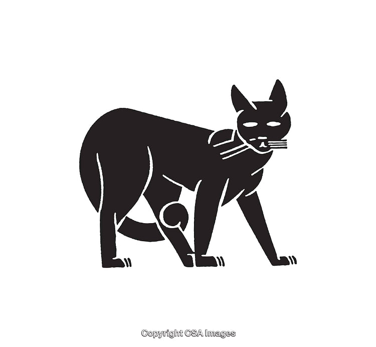 Black and White Line Art Illustration of a Cat in Stylized Pose