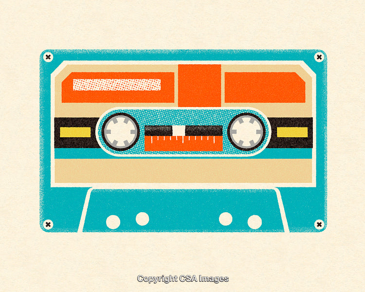 Retro Colorful Cassette Tape Illustration in Vintage Art Style