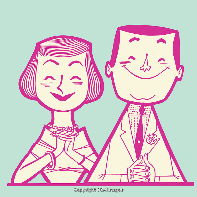 Retro Style Couple Illustration in Vibrant Line Art