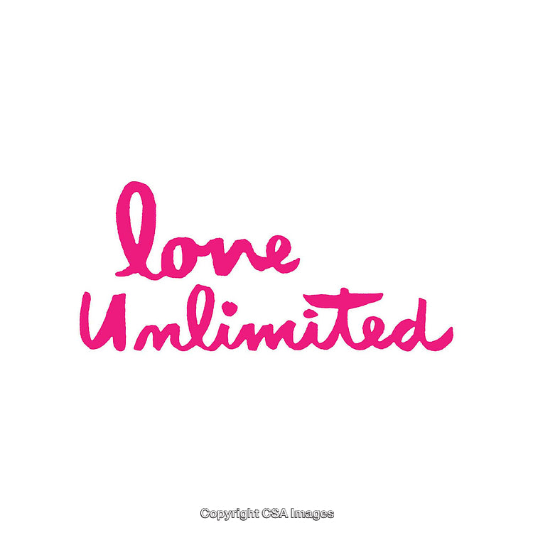 Pink Love Unlimited Hand-Drawn Text on a White Background