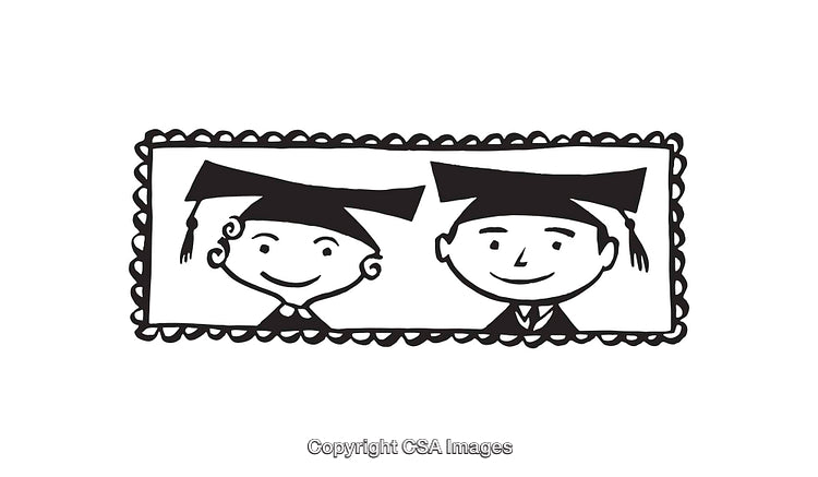 Illustration of Two Graduates in Caps and Gowns with Smiling Faces