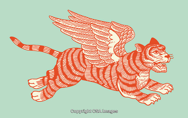 Winged Tiger Illustration Featuring Bold Line Art on a Light Background