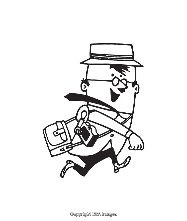 Cheerful Man in Business Attire Running With a Briefcase in Black and White
