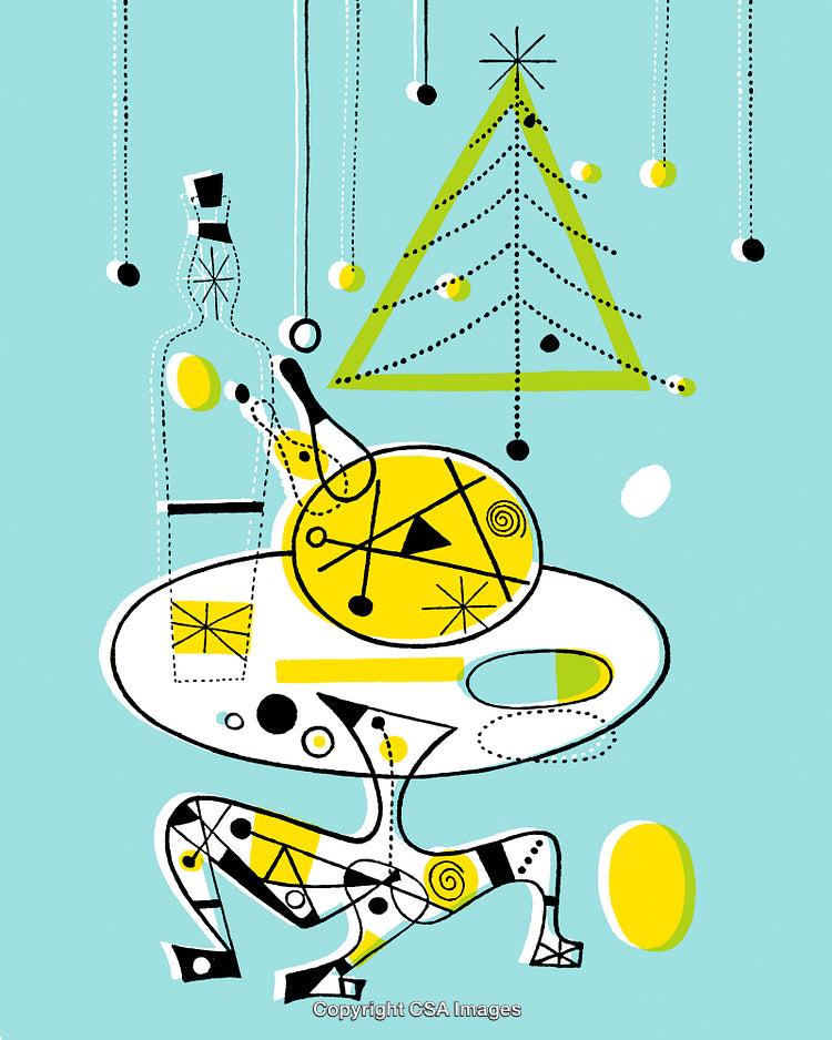 Abstract Christmas Tree Illustration with Geometric Shapes and Vibrant Colors