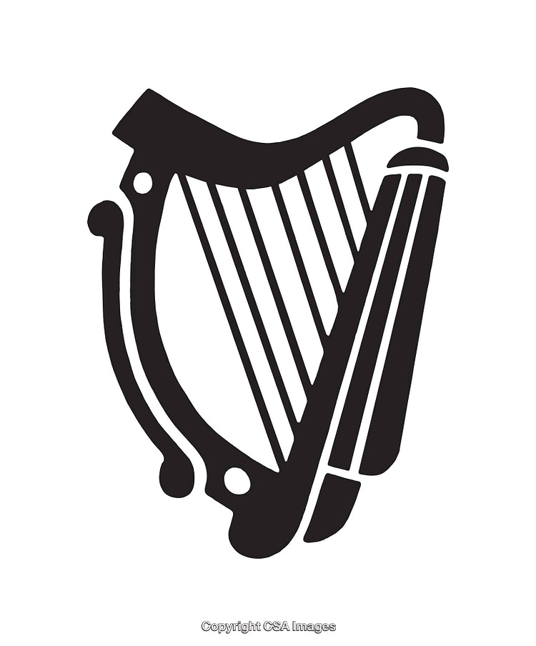 Black and White Harp Illustration in Elegant Line Art Style