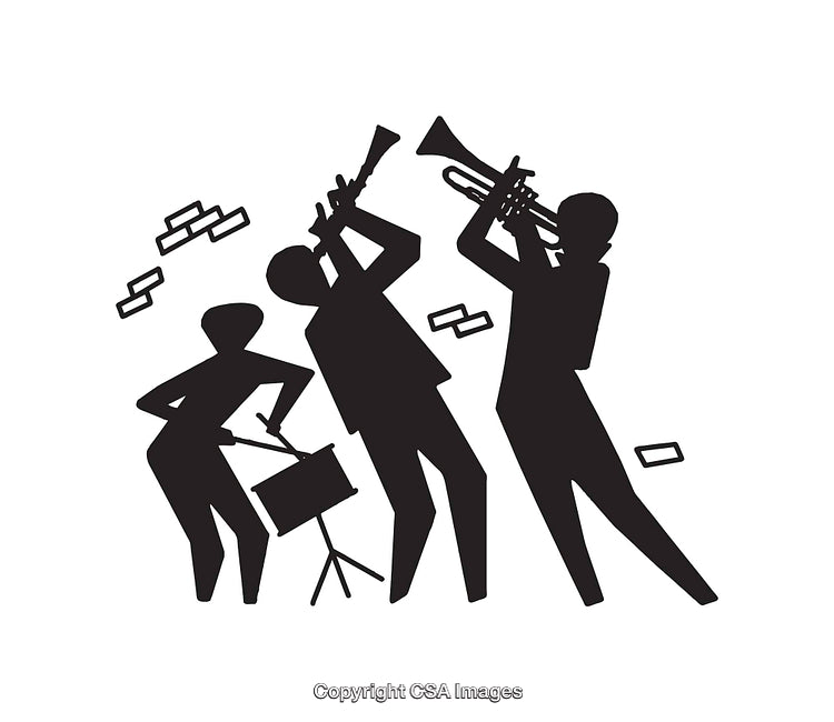 Silhouette of Musicians Playing Instruments in a Jazz Ensemble