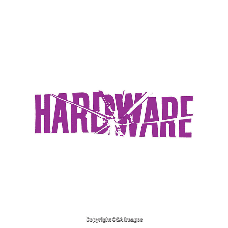 Purple Cracked Hardware Text Design on White Background