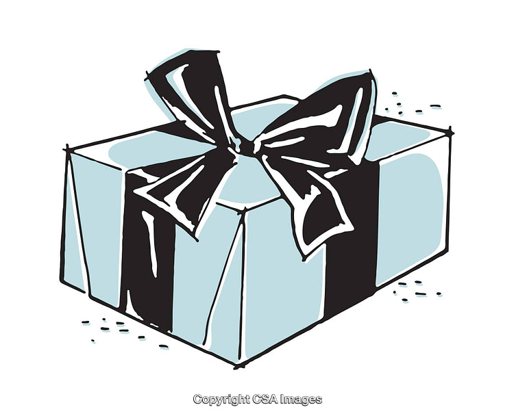 Illustration of a Gift Box Wrapped with Black Ribbon and Bow