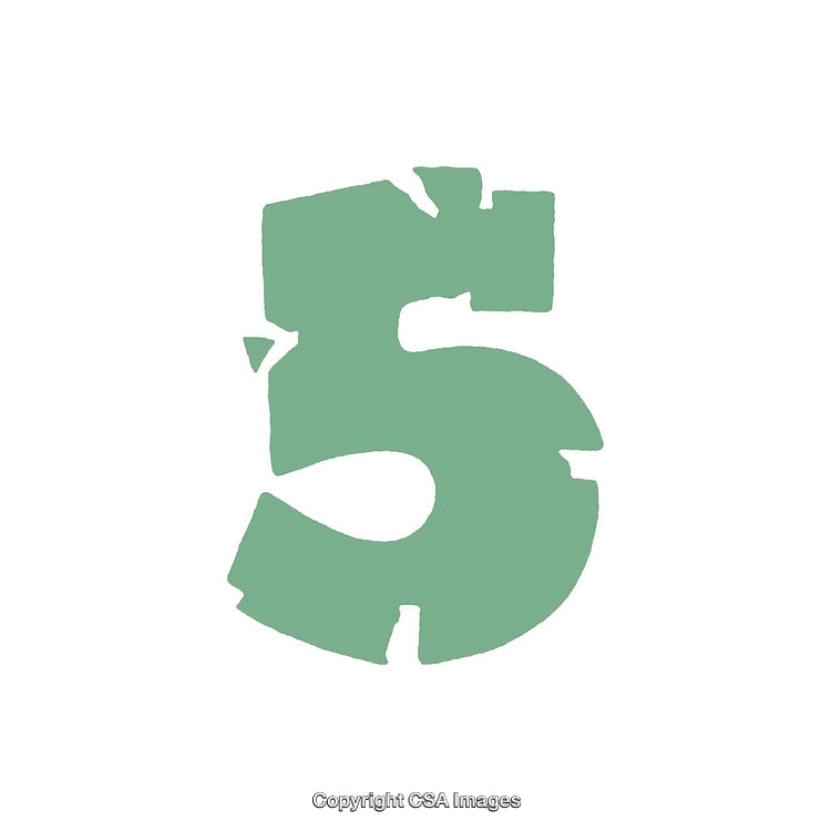 Green Number Five with Distressed Design on White Background