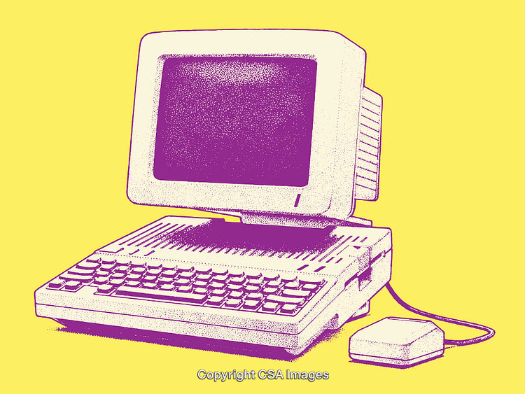 Retro Style Computer Illustration on Bold Yellow Background