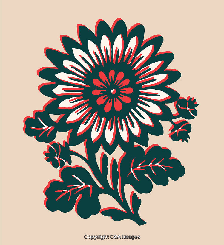 Floral Design Illustration in Bold Modern Color Scheme with Stylized Details