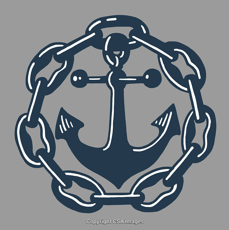 Anchor and Chain Illustration with Nautical Theme on Gray Background