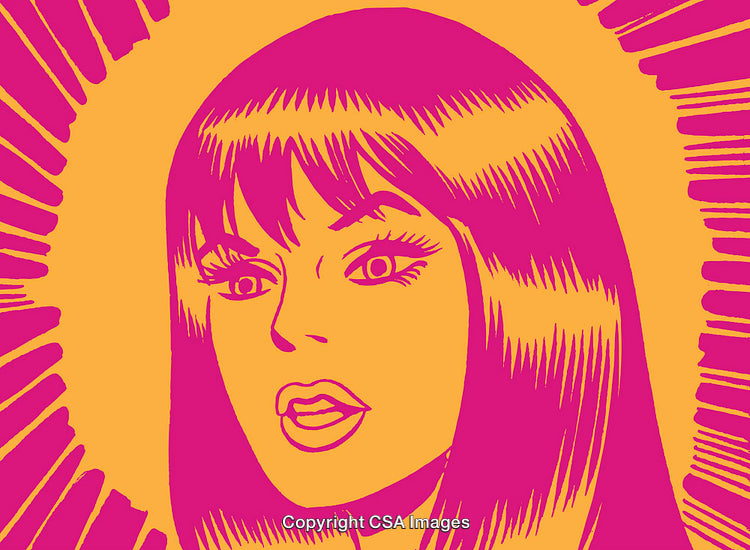 Vibrant Pop Art Illustration of a Woman in Bold Pink and Orange Tones