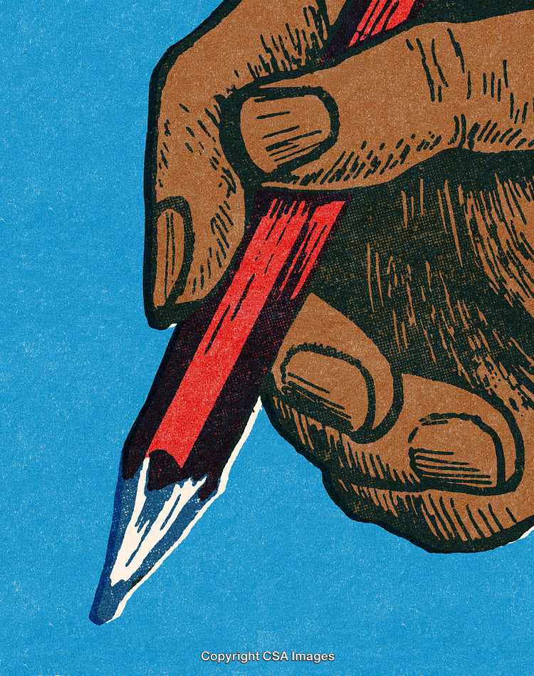 Hand Drawing with a Red Pencil on a Colorful Background