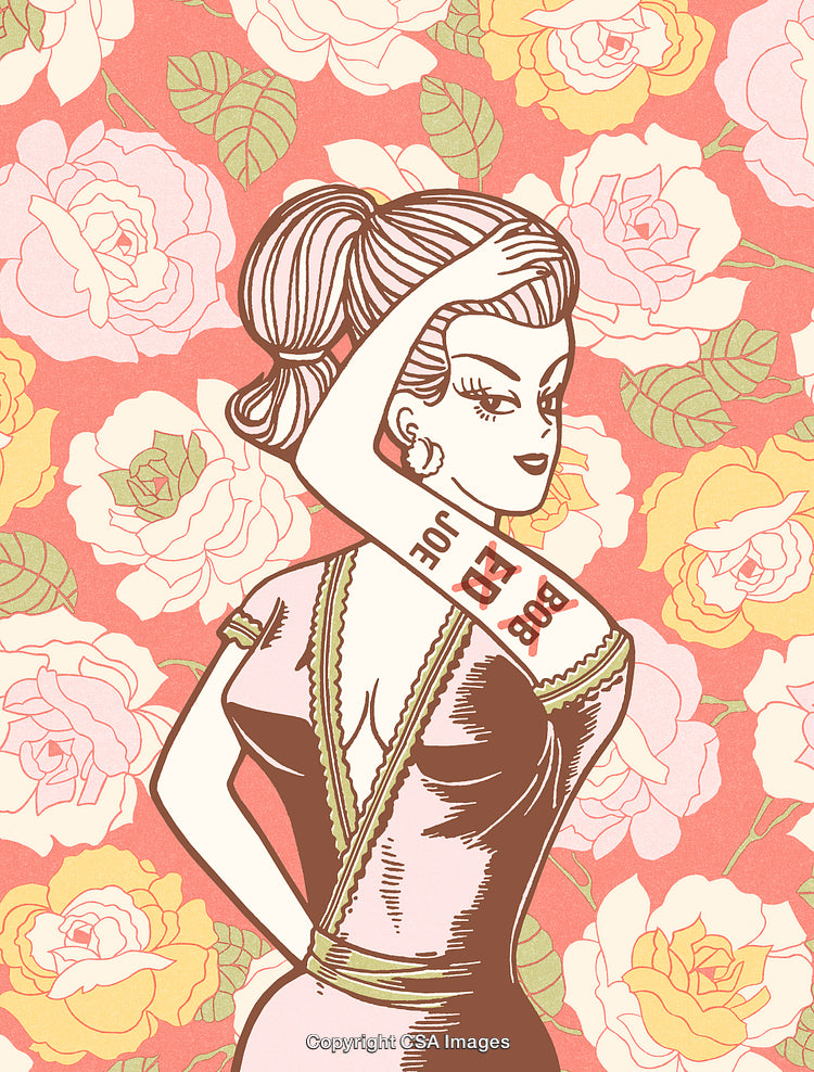 Retro Illustration of a Stylish Woman with a Vibrant Floral Background