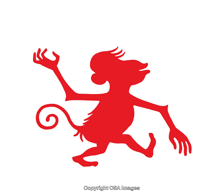 Red Abstract Monkey Silhouette on a White Background