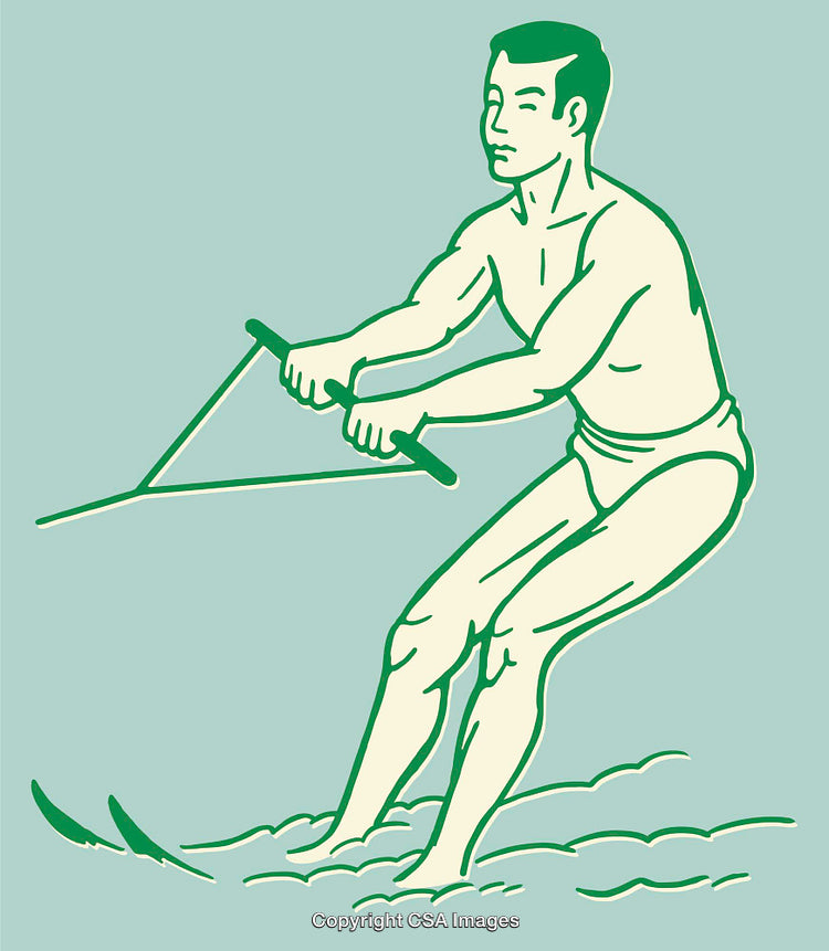 Colorful Line Art Illustration of a Man Engaged in Water Skiing Activity