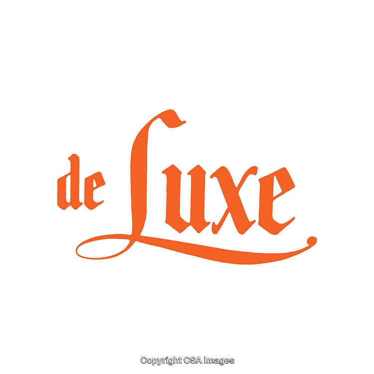 Orange Calligraphic 'De Luxe' Text on a White Background