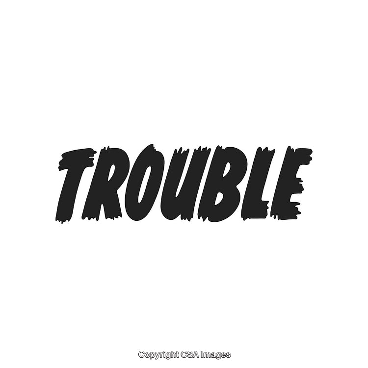 Bold Grunge Style Text Depicting the Word 'Trouble' on a Clean Background