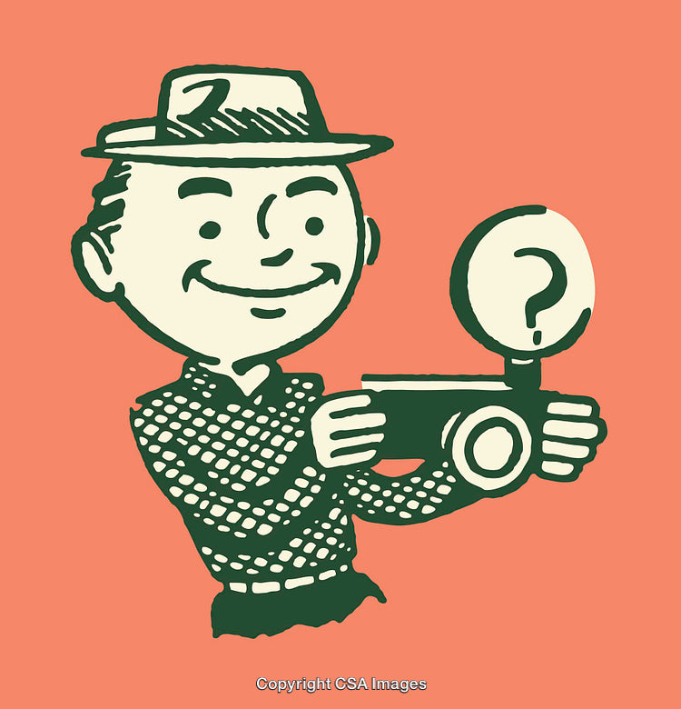 Retro Illustration of Smiling Man Holding a Camera with a Flash