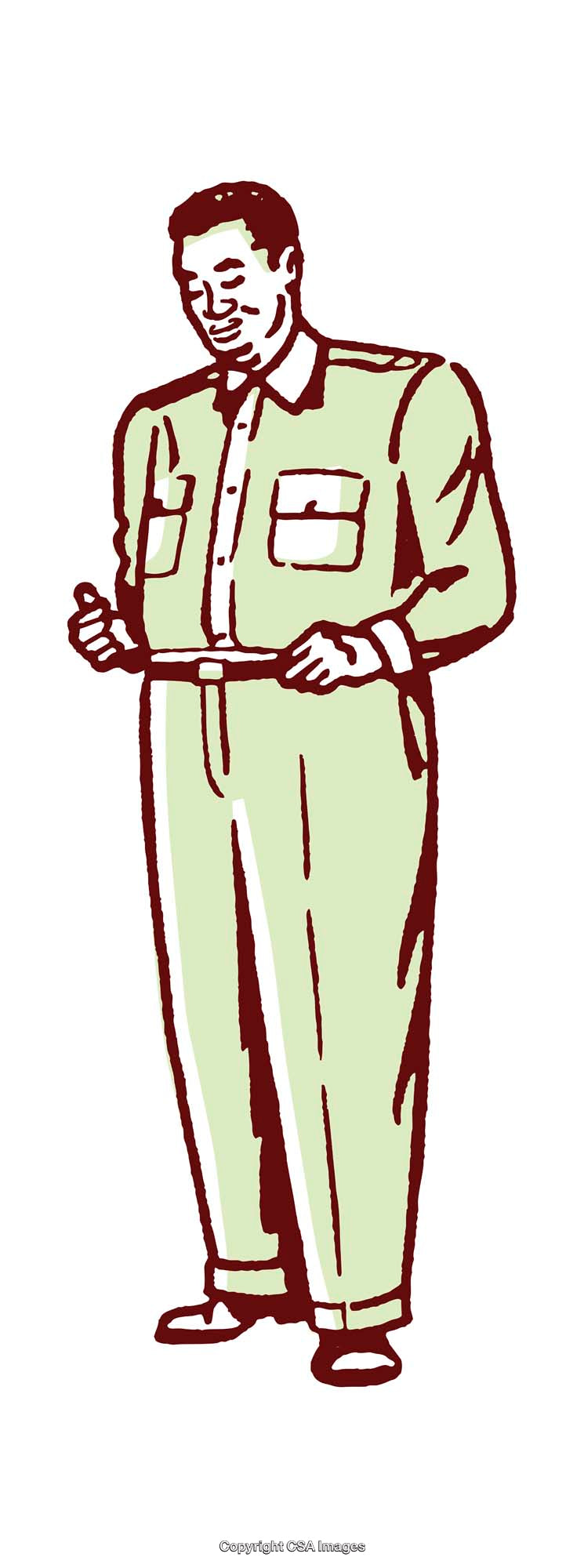 Smiling Man in Green Jumpsuit Illustrated in Retro Style