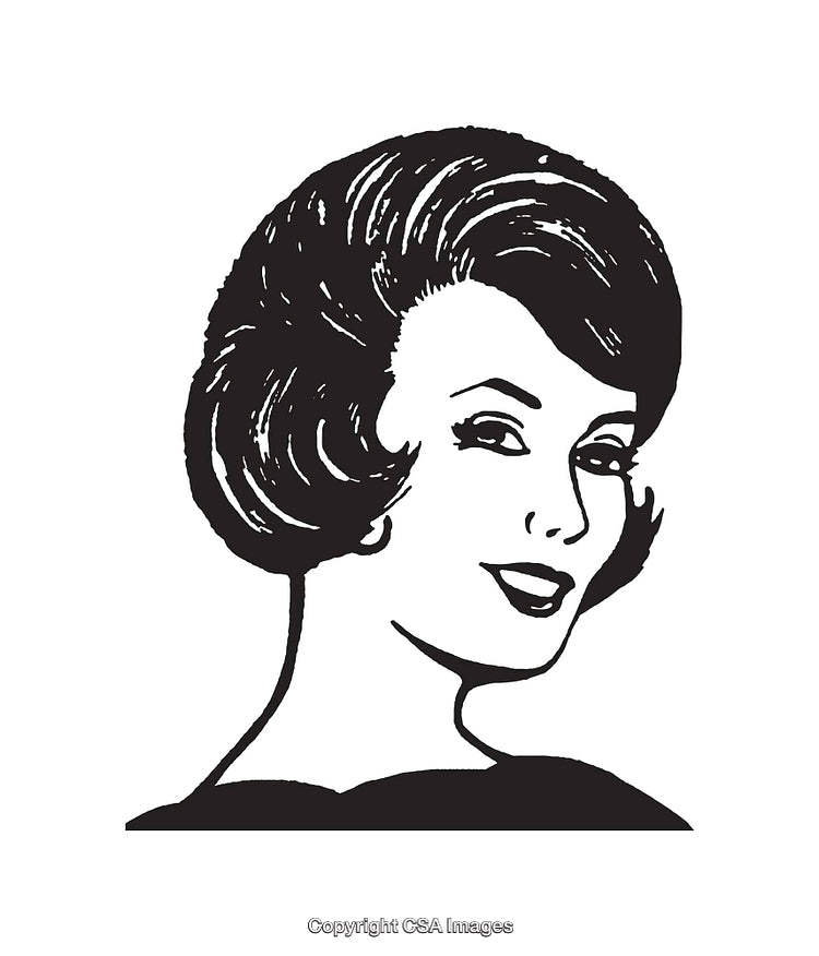 Retro Style Black and White Illustration of a Smiling Woman