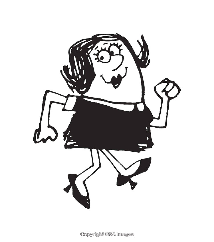 Playful Black-And-White Line Art of a Happy Dancing Woman