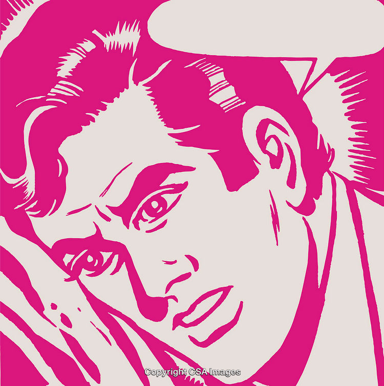 Retro Comic Style Man Expressing Concern in Pink and White Illustration
