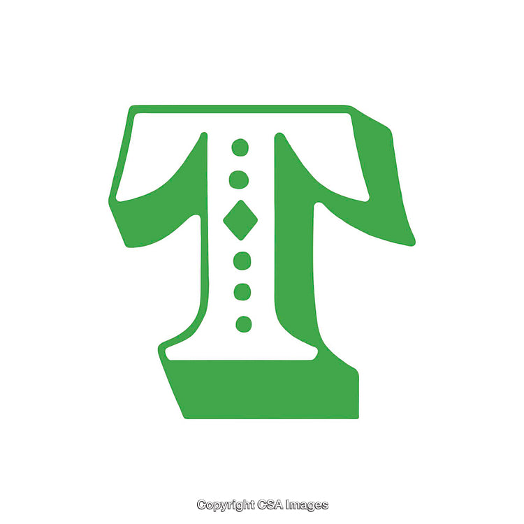 Green Artistic Letter T Design with Decorative Elements on White Background