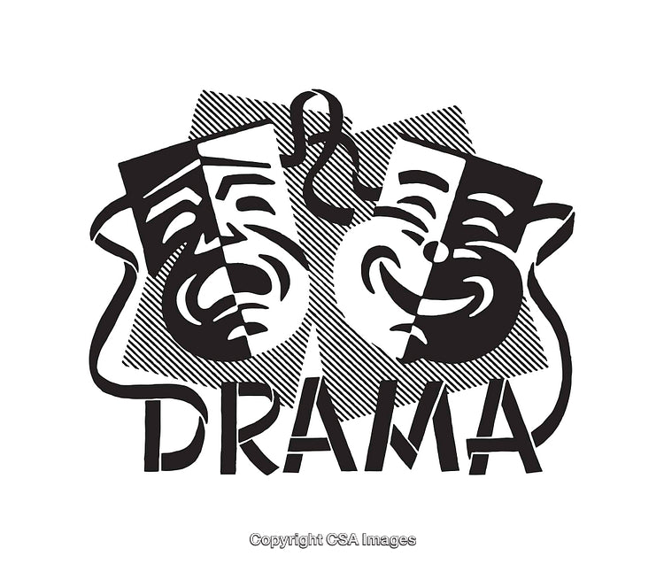 Classic Theater Masks Representing Comedy and Tragedy in Black and White